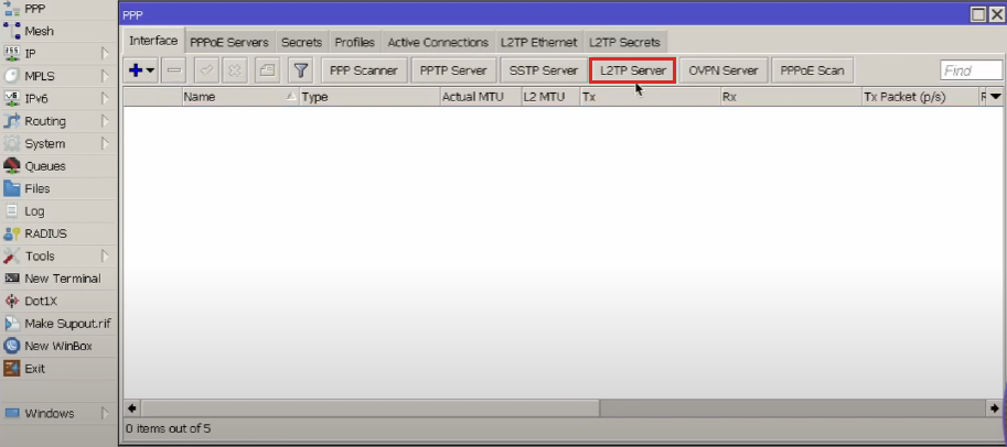 PPP/Interface/L2TP Server