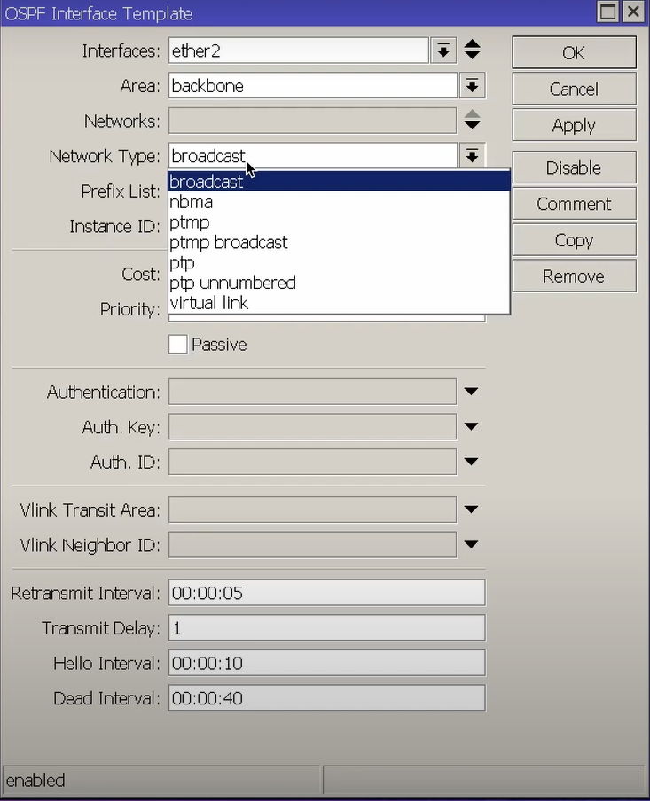 Рисунок 1- OSPF Interface Template