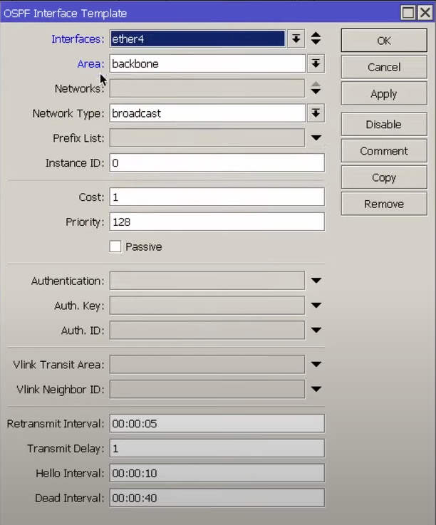 Рисунок 19- OSPF Interface Templates