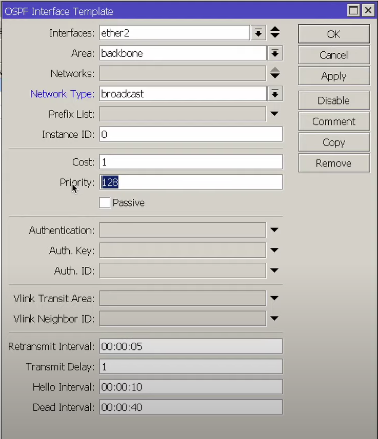 Рисунок 4- OSPF Interface Templates