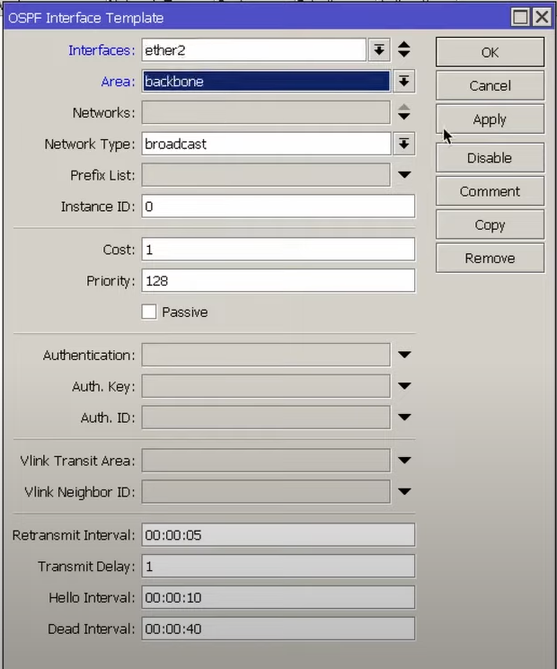 Рисунок 7- OSPF Interface Templates