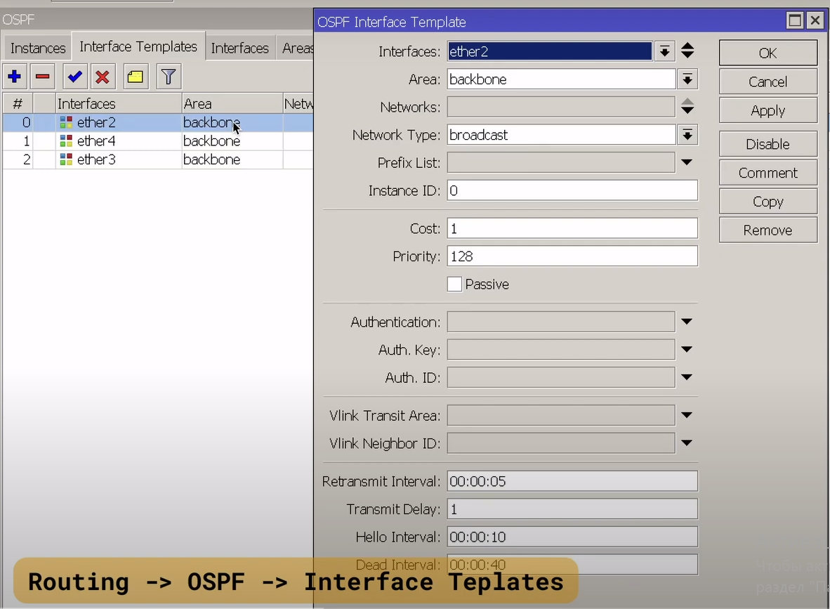 Рисунок 1 - OSPF Interface Template