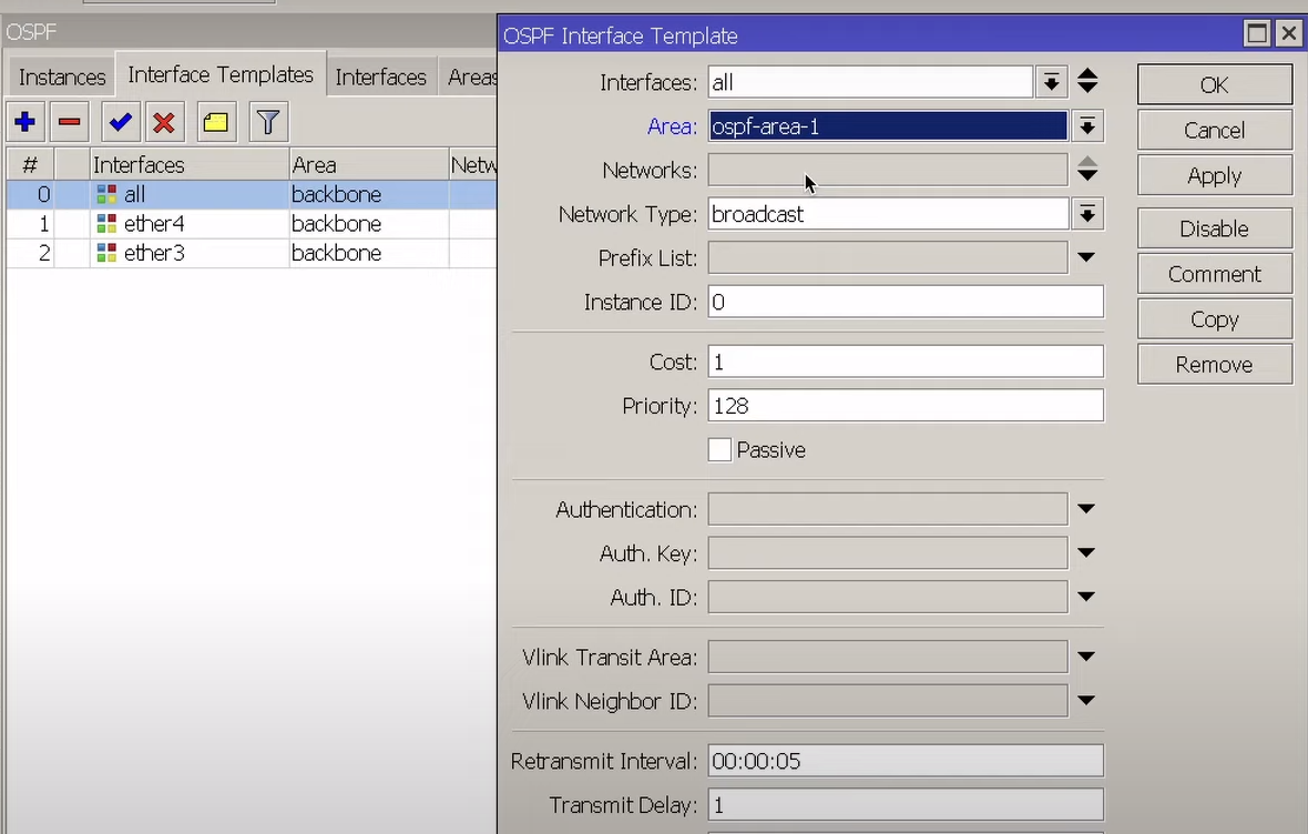 Рисунок 4 – OSPF Interface Templates